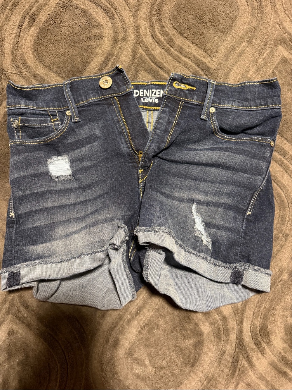 Denizen from Levi's Dark Blue Distressed Rolled-Hem Jean Shorts